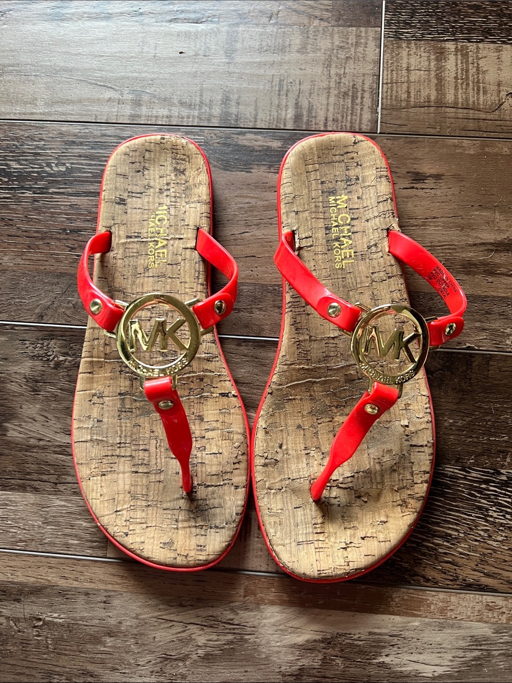 Michael Kors Women's Red MK Logo Thong Sandals